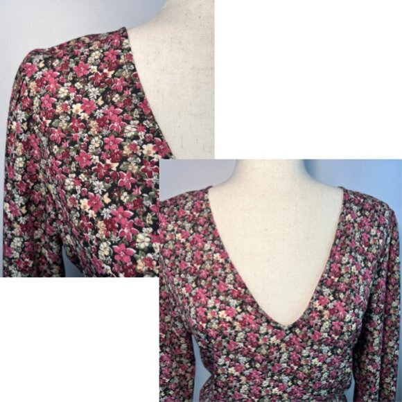LUSH Pink & Black Ditsy Floral Long Sleeve Open Back Blouse Size M - Picture 3 of 7